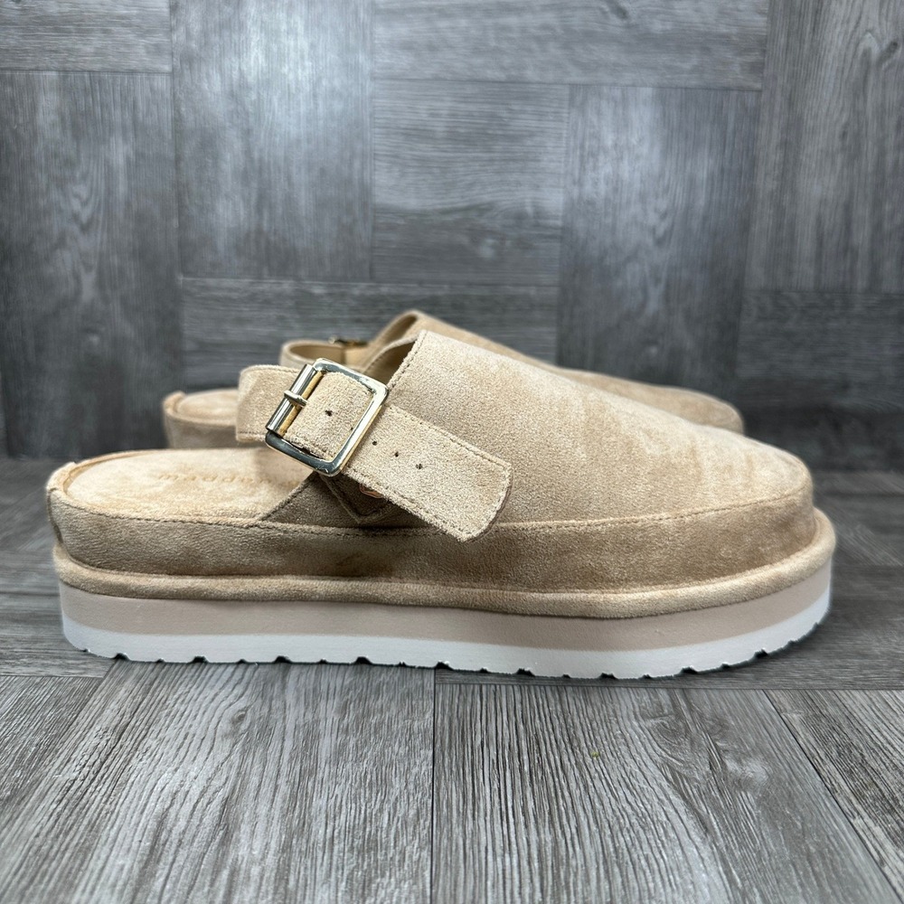 Madden Girl Grahamm Clog Womens 8.5 Tan Platform Buckle Faux Suede NEW